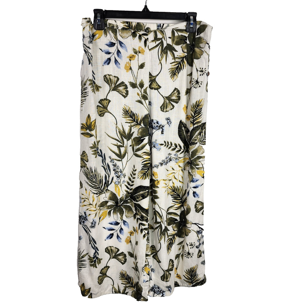 Haver & Blair London Womens Cropped Pants Linen Blend Wide Leg Pull On Floral M